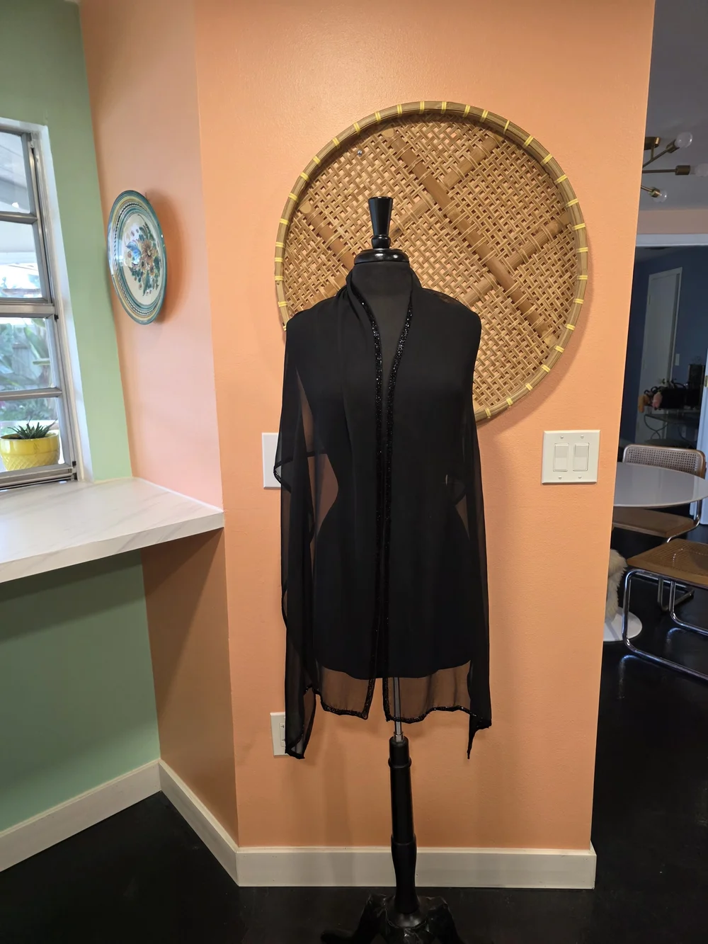 Elegant Black Sheer Evening Shawl